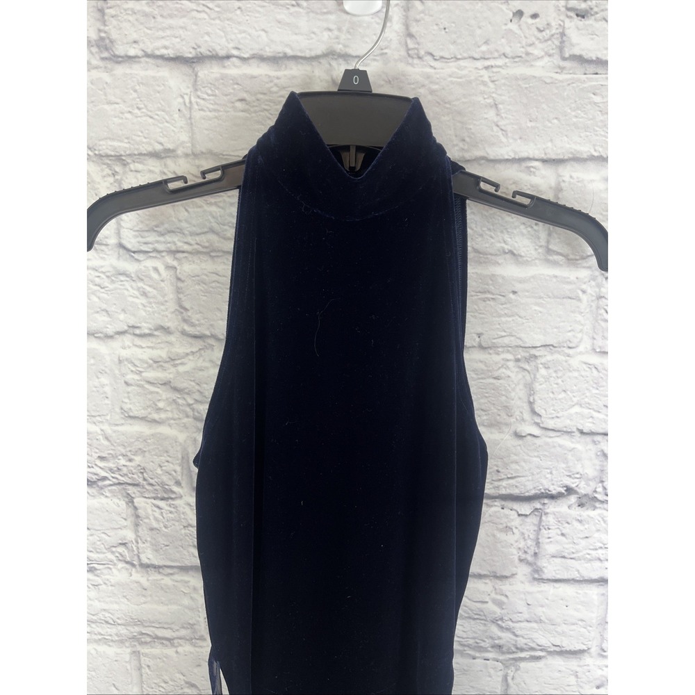 Sold Cache Vintage Gold Label Midnight Blue Velvet Belted  Cocktai